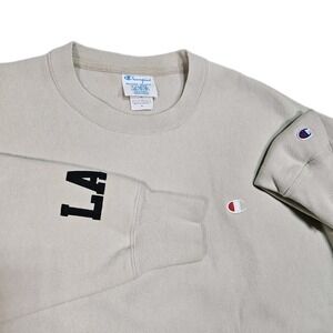 Champion Sweater Mens XL LA Los Angeles Reverse Weave Heavyweight Crewneck Tan